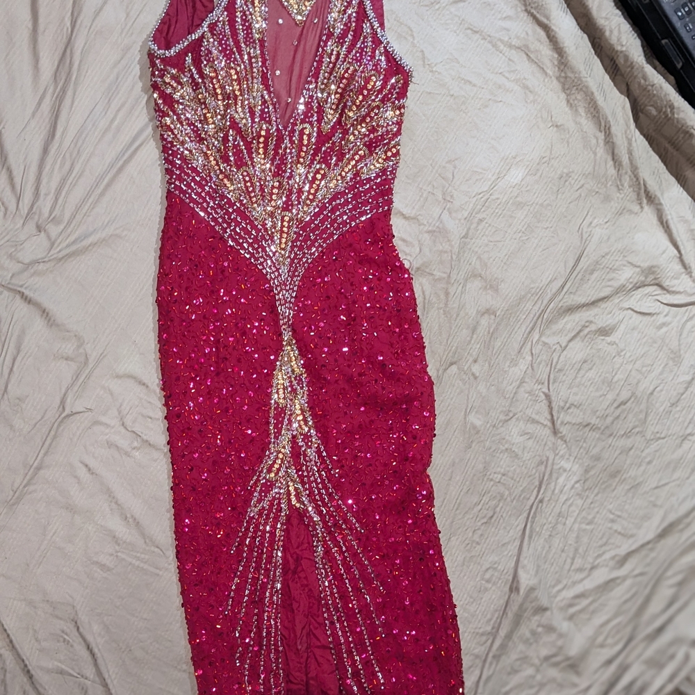 Glamorous Pink and Gold Sequin Prom Dress